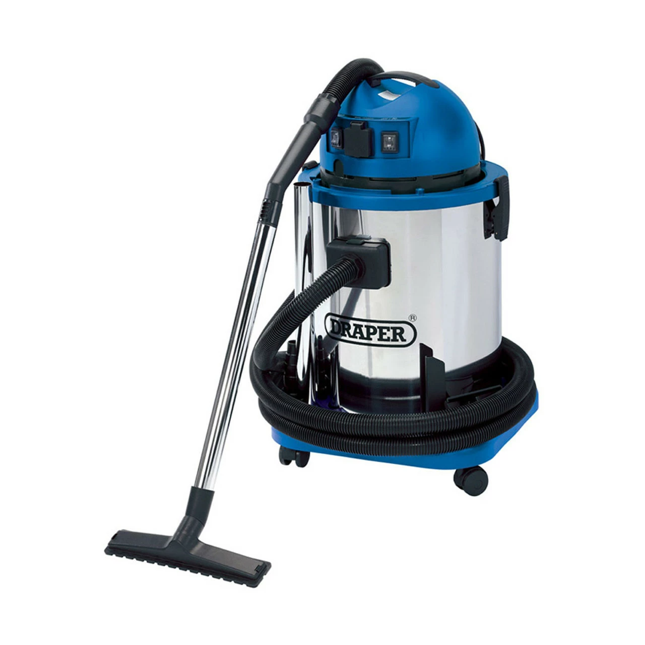 Draper 48499 50L Wet And Dry Vacuum Cleaner With Stainless Steel Tank And 230V Power Tool Socket (1400W)
