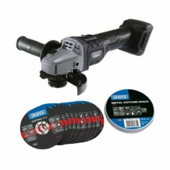 Draper 65957 XP20 Brushless 115mm Angle Grinder (Body Only) + 40x Flat Metal Cutting Wheels (4x 10 Piece)