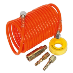 Sealey AHK03 Air Hose Kit 5m X Ø5mm PU Coiled With Connectors