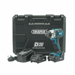 Draper 55343 D20 20V Brushless 1/2" Mid-Torque Impact Wrench With 2x 2.0Ah Batteries
