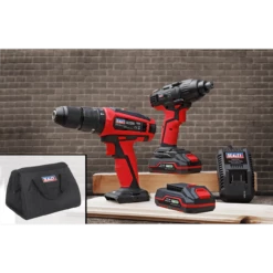 Sealey CP20VDDCOMBO 20V Cordless 13mm Hammer Drill/1/2"Sq Drive Impact Wrench Combo Kit
