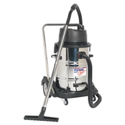 Sealey PC477 Vacuum Cleaner Industrial Wet & Dry 77L Stainless Steel Drum With Swivel Emptying 2400W 230V
