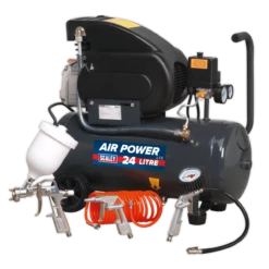 Sealey SAC2420EPK Compressor 24L Direct Drive 2hp With 4pc Air Accessory Kit